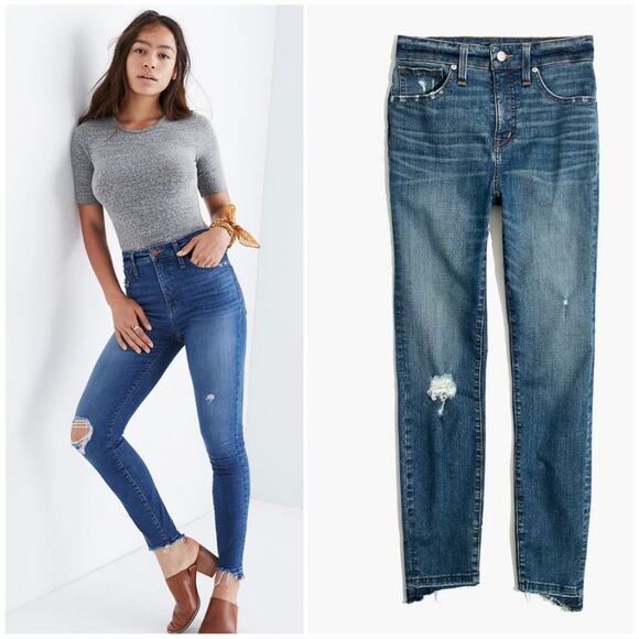 Madewell Denim - Madewell Jeans Womens 26 Curvy High Rise Drop Hem Medium Wash Distressed Blue